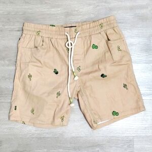 Cacti pattern Khaki Drawstring Shorts